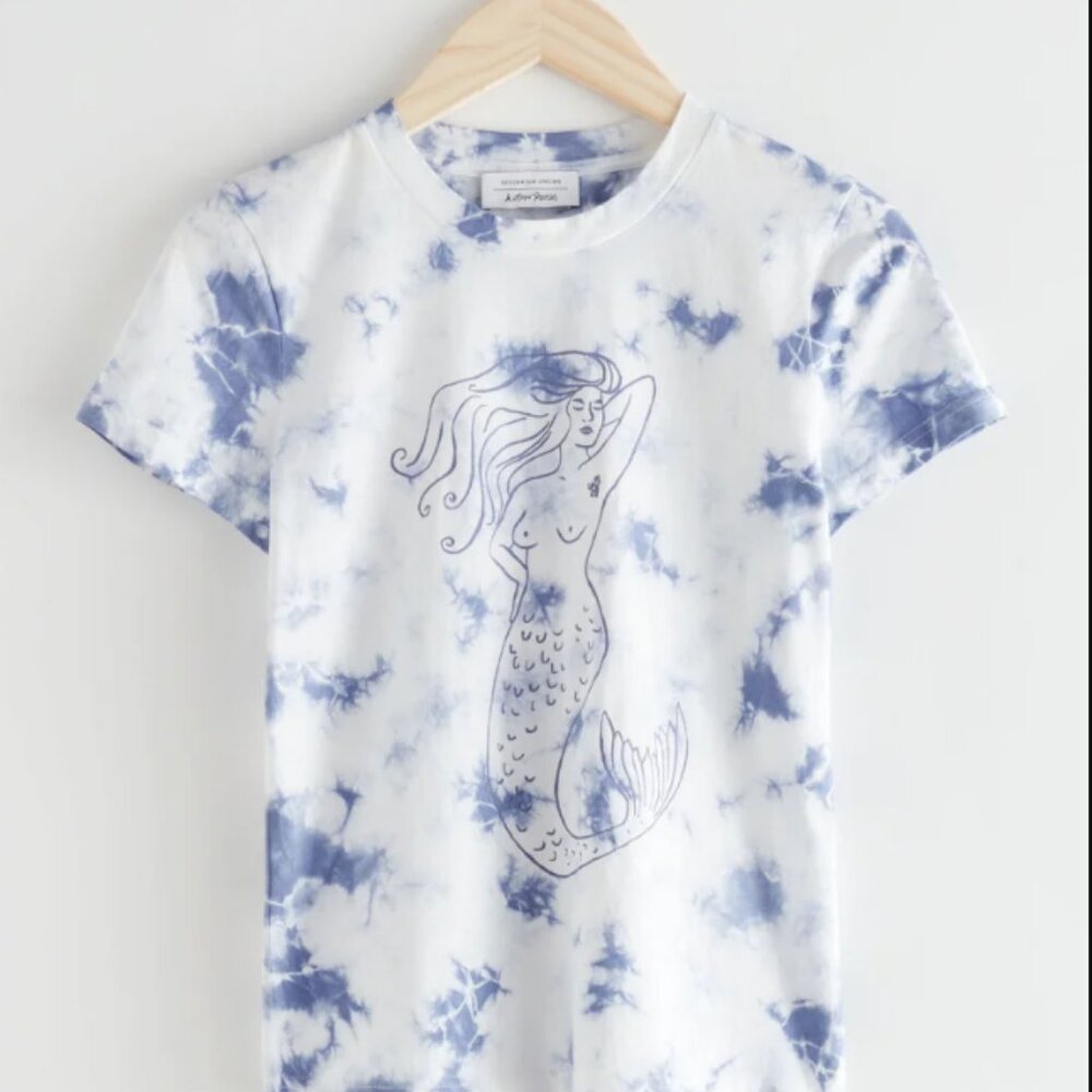 & Other Stories Fitted Organic Cotton T-Shirt in Blue Tie-Dye
